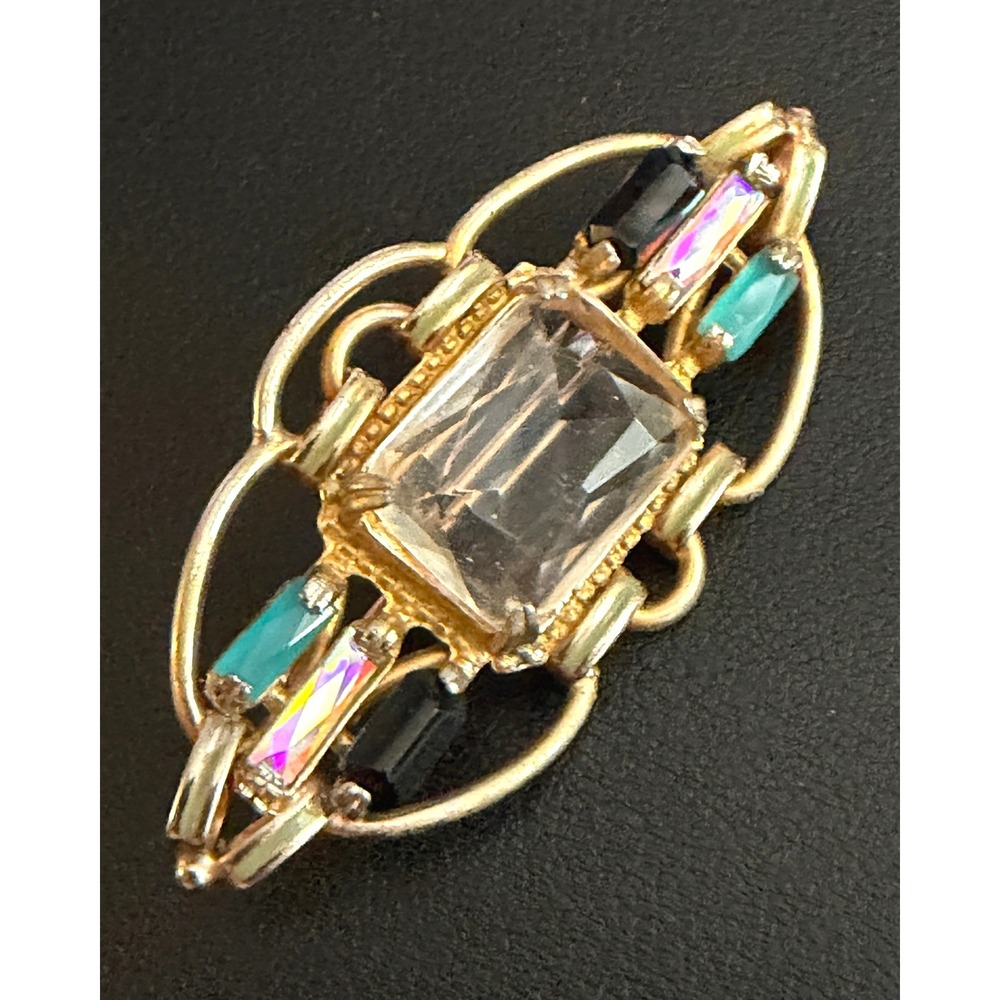 Vintage Art Deco Revival Brooch Glass Rhinestone